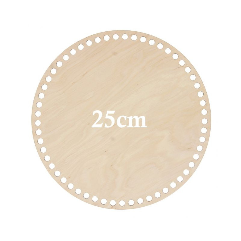 Base circular perforada de madera 25 cm diametro.