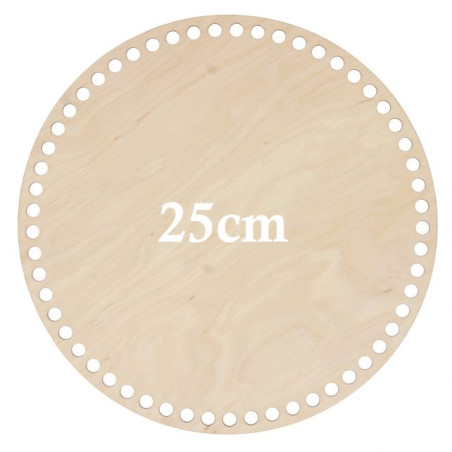 Base circular perforada de madera 25 cm diametro.