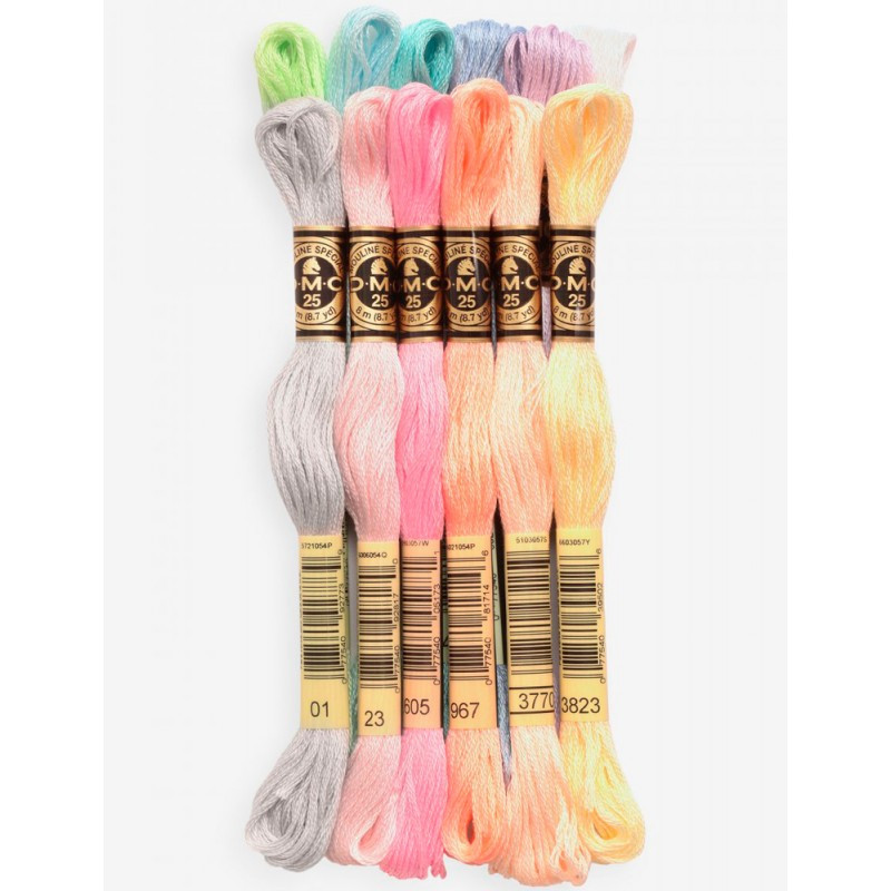 Pack de 12 hilos Mouliné colores PASTEL - DMC